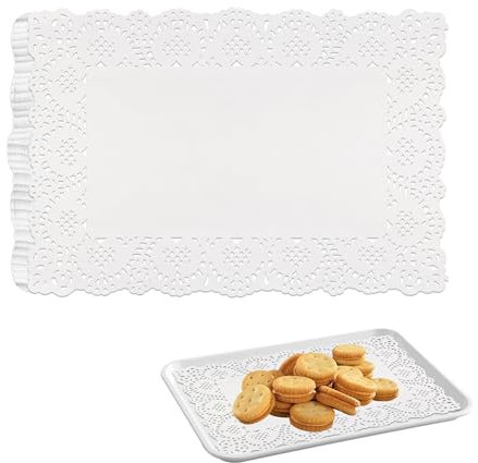 WENLISELL 300 PCS White Rectangle Lace Paper Doilies, 25x35cm Cake Packaging Paper Pad, Lace Papers Doilies for Wedding, Party, Birthday, Decoration