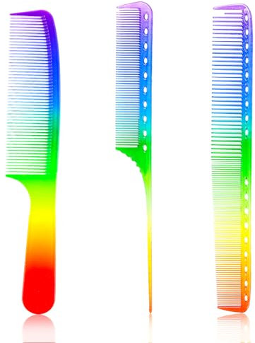 WLLHYF ensemble de 3 peignes arc - en - ciel, peigne de coupe fine à queue de rat peigne professionnel de salon de coiffure peigne antistatique à dents fines peigne pour hommes femmes et enfants