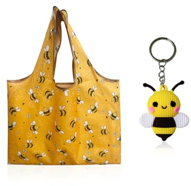 Borsa Per La Spesa Pieghevole Con Stampa Di Api, Portachiavi Ape, Tote Riutilizzabile Da Donna Per Riporre Vestiti