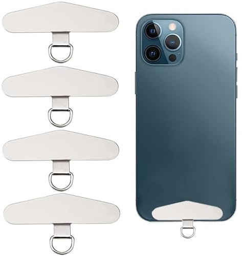 DILUSILK 4pcs Phone Tether Tags, Stainless Steel Strap Tabs, Reliable Silver Cell Lanyard Patch for Cellphones Safety Drop Protection Replacement Part