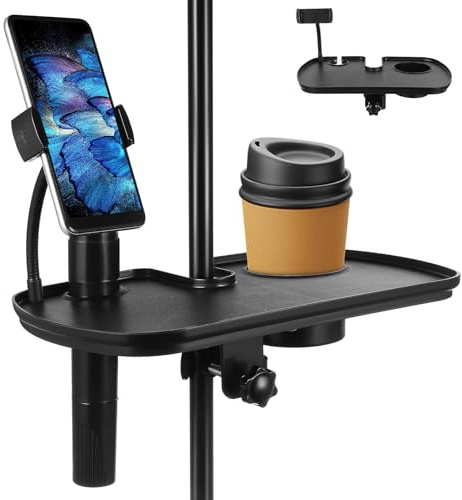 Toyvian Bandeja universal para micrófono con soporte para bebidas, soporte de micrófono ajustable con abrazadera para teléfono para transmisión en vivo, concierto, grabación, accesorios de soporte de