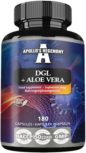 DGL + Aloe Vera (polvere di liquirizia e aloe vera) 500 mg - 180 capsule vegane - 6 mesi di fornitura - integratore di supporto alla digestione e alla resistenza - da Apollo's Hegemony