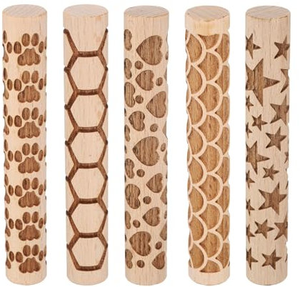 sourcing map 5pcs Wood Clay Roller 4 Paw Print Pattern Rolling Pins Wood Rollers Pottery Tools Wood Grain Texture Rollers for Clay Baking Dough Playdough DIY