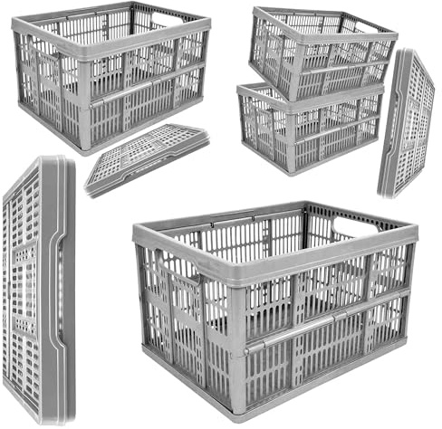 STORM TRADING GROUP Fold Flat Crate Plastic 32 L Folding Storage Crate Box | (Pack of 2)