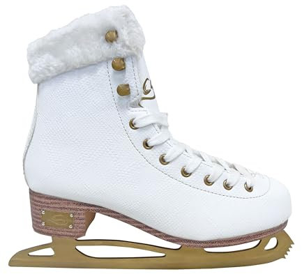 Cox Swain Klassische Eislauf Schlittschuhe ICEPEARL, für Damen und Kinder, bequem, warm gefüttert - Edelstahlkufe vorgeschliffen, White/Gold Gr. 40