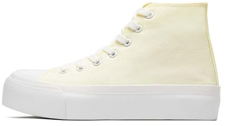 Women's Fashion Platform Trainers Ladies High Top Canvas Shoes Classic Platform Lace Up Sneakers Pumps Plimsolls Outdoor Sport Tennis Running Walking Shoes Breathable Beige