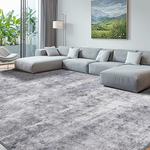 AiAngu Waschbarer Abstrakte Teppich Wohnzimmer 160x230cm, Ultraweicher Kurzfloriger, Großer Flächen Mit Rutschfester Unterseite, Großer Teppich für Schlafzimmer und Esszimmer(Grau/Blau)
