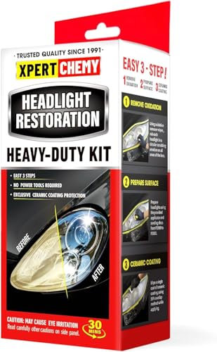XPERTCHEMY Autoscheinwerfer-Restaurierungsset, Scheinwerferreiniger und -entferner für Vergilbung, Trübung und hartnäckige Flecken, entfernt sogar unschöne Kratzer