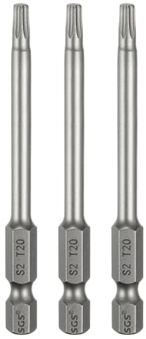 QUARKZMAN 3 stycken Torx-skruvmejsel T20, sexkantigt skaft, 1/4 tum, längd 3 tum (75 mm), magnetisk, utan hål, anti-vanalism, 6 spetsar, stjärnspets, stål, S2, industriell skruvmejsel