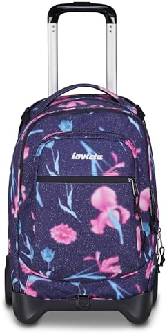 Invicta Trolley Scuola Plug Fantasy Shine, Viola, 3 in 1, Zaino Doppio Scomparto Con Carrello Sganciabile, Tasca Per PC, Tasca Per Borraccia, 34 lt, Scuola Media e Superiore, Viaggio, Zaino Ragazza