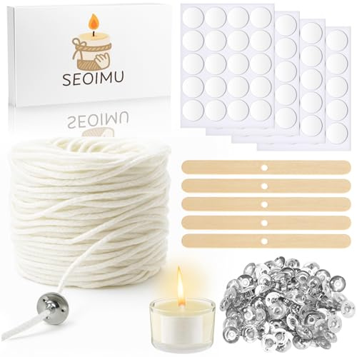 Mecha para velas de 7000 cm, juego con 125 bases metálicas, 80 pegatinas para velas, 5 portamechas, mechas para velas de comunión, lámparas de aceite, manualidades, bodas, velas perfumadas