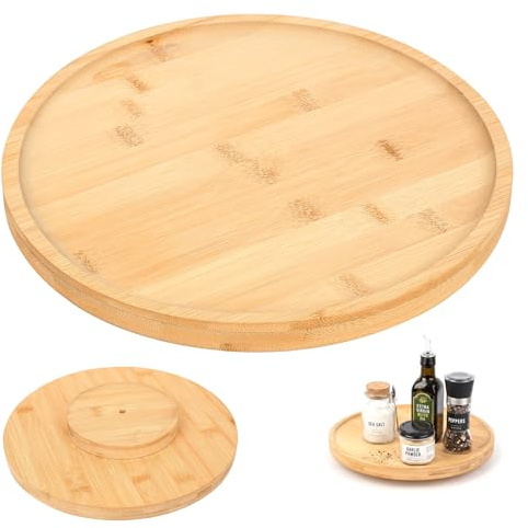 Plato Giratorio Mesa Redonda, Lazy Susan Bandeja Madera Redonda Giratoria de 360°, Bandeja Giratoria Mesa Redondas Tabla de Quesos para Centro de Mesa Dormitorio, baño, Sala de Estar (29.5 cm)
