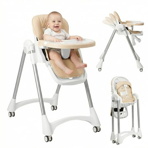 Trona para bebé, trona infantil con cinturón de seguridad de 5 puntos, altura regulable, trona combinada, respaldo ajustable en 4 posiciones, trona para bebé, trona ajustable, plegable, trona de viaje