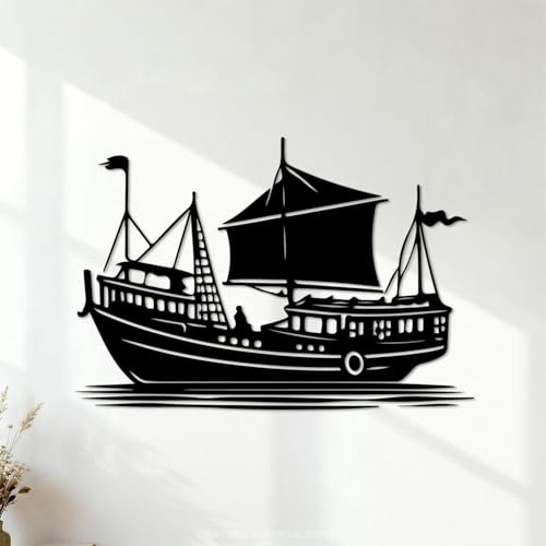 Lettering Decals Classic Boat Silhouette Art for Nautical 48x70.6cm Window Decals Black