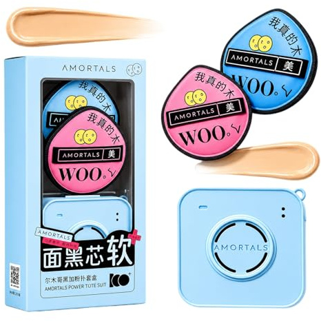 AMORTALS 2Pcs Makeup Sponge & Powder Puff Set with Storage Case, Foundation Sponges & Applicator for Liquid, Cream & Concealer, Soft Cushion Puff for Flawless Finish (Black)