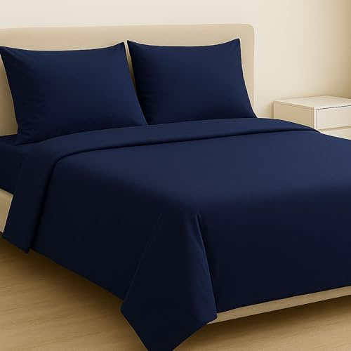 MAXIME MAISON - Parure de Lit 180x200 en Coton, Ensemble de Draps 4 Pièces (1 Drap Housse 180x200, 1 Drap Plat 240x285, 2 Taie d'oreiller 52x82) Draps de Lit 2 Personnes Rafraichissant Made in Italy