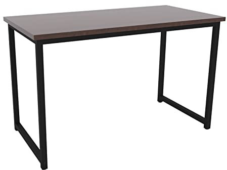 SVITA Uni Bürotisch Nussbaum-Optik Schwarze Metall-Beine Computertisch Schreibtisch Arbeitstisch PC Tisch