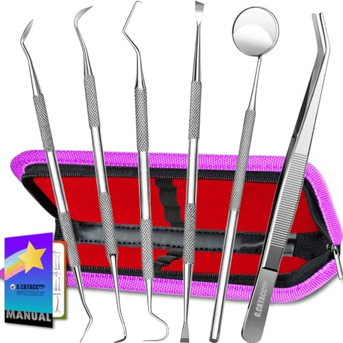 G.CATACC Dental Tools, Dental Pick Teeth Cleaning Tools Hygiene Kit, Plaque Remover for Teeth, Professional Stainless Steel Tooth Scraper Plaque Tartar Cleaner - with Case