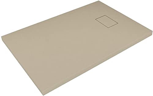 Piatto Doccia Spessore 2.6 Cm In Resina Effetto Pietra Stone Ardesia Antiscivolo Riducibile Indistruttibile Filopavimento Arredo Con Griglia Di Copertura Colore Tortora (Beige) (80 x 160 cm)