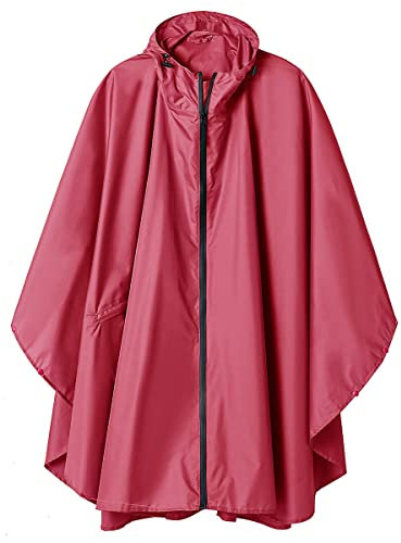 SaphiRose PONCHO Regenponcho Damen Herren Wasserdichte, Regencape mit Kapuze Reißverschluss, Regenmantel Damen Wiederverwendbar, Regenponcho Fahrrad Wandern, Regenjacke Damen Leicht, Dunkelrosa