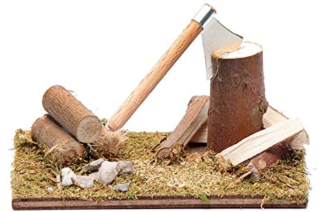 Hache avec Bois sur Base Accessoire pour crèche 5,5x8x5 cm