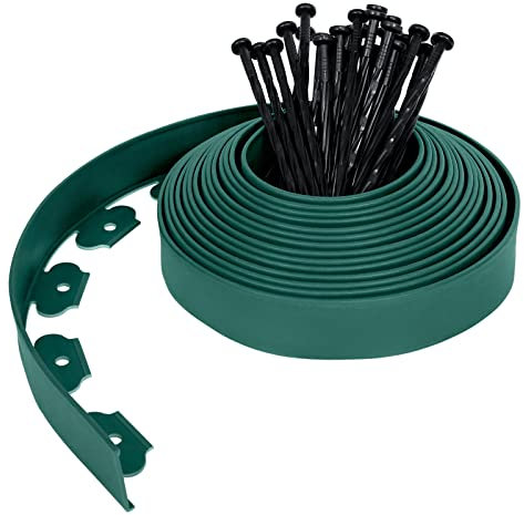 Froadp Delimitadores de Bordes para Jardín, Borduras de Cama Flexible de Plástico, Empalizadas con Anclajes de Tierra, Bendable Cercas Césped, Bordillos de Parterre de Siega (10m, Verde)