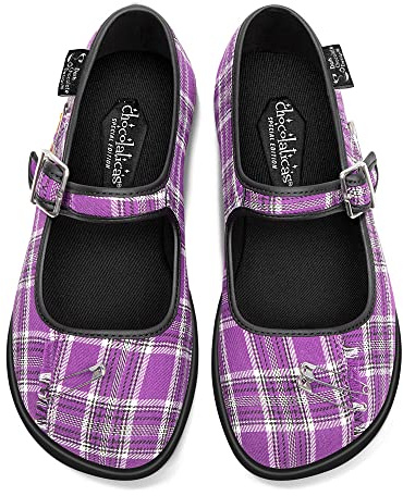 Hot Chocolate Design Chocolaticas Funky Canvas Mary Jane - Zapatos Planos para Mujer, Tartán Morado, 38 EU
