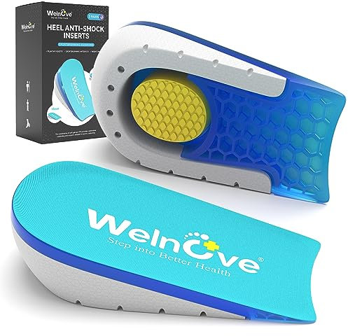 Welnove Schuheinlagen Gel Fersenkissen Cup für Achillessehnenentzündung, Plantarfasziitis, Fersenschmerzen, Fersensporn, 0,6 1 Heel Lift Support für Frauen 37,5-41 & Männer 37-39(2 Paar)
