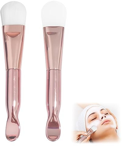 2PCS 2 in 1 Gesichtsmaske Pinsel, Silikon Weiche Maskenpinsel Set, Gesichtsmaskenbürsten mit Schaufel für Gesichtsmaskenschlamm, Augenmaske, Grundierung, Serum oder DIY (Roségold)