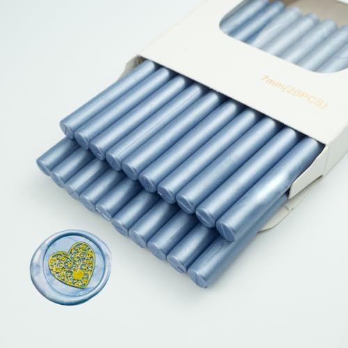 Bastoncino di cera per sigilli, Ioggtser 20 PCS Mini Pistola Colla Sigillo Cera Stick per Timbro con sigillo in cera, Bastoncini di cera sigillanti per inviti a nozze (Gray Blue)