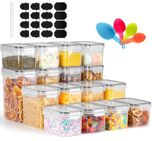 Cinnani 16er Vorratsdosen mit Deckel Luftdicht Set, BPA frei, Gesamtkapazität 31.2L, Aufbewahrungsbox, Mottensichere Küchen Organizer Cornflakes Müsli Mehl Aufbewahrung, Vorratsbehälter mit Etiketten