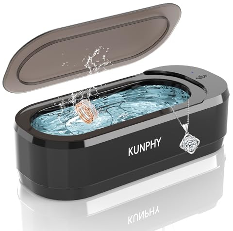 KUNPHY Ultrasonic Jewelry Cleaner, Jewelry Cleaner Machine 12oz 46KHz, Professional Sonic Cleaner with One-Touch Operation, Sonic Cleaner for Rings, Glasses, Jewelry, Dentures (Black)