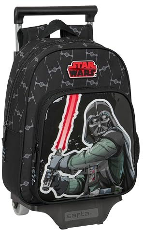 Safta STAR WARS THE FIGHTER - Mochila Infantil con Carro 705, Ideal para Niños de Diferentes Edades, Cómoda y Versátil, Calidad y Resistencia, 27x10x33 cm, Color Negro