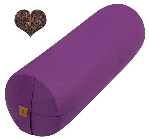 FelizMax Organic Buckwheat Bolster (24x9 in) Supportive Yoga Cushion for Restorative Yoga Accessories, Meditation, Reading, Floor Pillow - Large Round Cylinder (Purple)