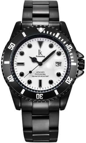 Alienwork Armbanduhr Herren Damen Schwarz Edelstahl Metallarmband Kalender Datum Weiss Leuchtzifferblatt Klassik Elegant