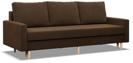 Mebligo - Sofa mit Schlaffunktion und Bettkasten Blank, 3 Sitzer Sofa 212 cm Breit, Schlafsofa, Ausziehbares Couch auf Holzfüßen, Schlafcouch - Braun