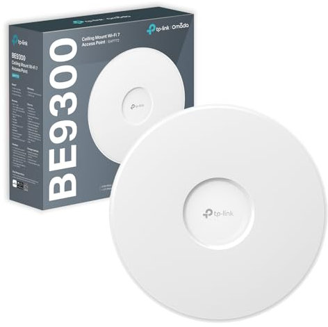 TP-Link BE9300 Punto de Acceso inalámbrico WiFi 7 de Tres Bandas, Compatible con PoE pasivo, fácil de Montar en Pared o Techo, Simplemente administrado por Software de Controlador EAP Gratuito, Malla