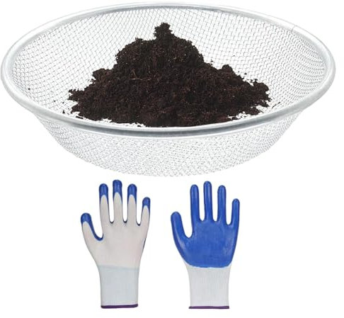 Tamiz de Grava Ligero, tamiz de Grava Grande con Guantes, tamiz de Tierra de Acero Inoxidable, tamiz de compostaje para jardinería para de, Compost, 30 x 30 x 6 cm, Guantes incluidos