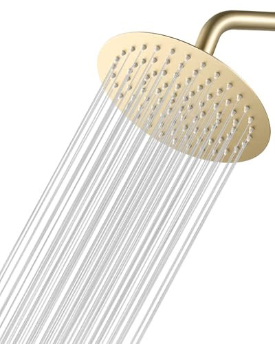 KINLIV Soffione doccia rotondo a pioggia, in acciaio inox spazzolato, con 90 ugelli in silicone anti-intasamento, montaggio a parete o a soffitto, 20,3 cm