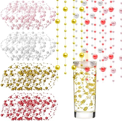 20 cuerdas de perlas, 1.2 m de perlas sintéticas, cuerda de perlas artificiales para velas flotantes, centro de mesa, relleno de jarrón, adornos de Navidad, boda, manualidades (oro, rojo, rosa,