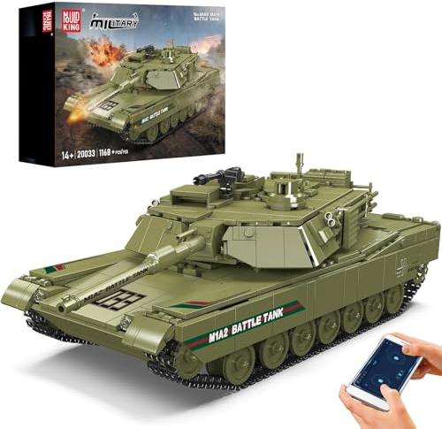 Mould King 20033 Technik ferngesteuert M1A2 Abrams Panzer Militär Bausteine Set,MOC WW2 Panzer Armee Modell Bauspielzeug Geschenk für Erwachsene Männer Klemmbausteine Bausatz (1168 Teile)