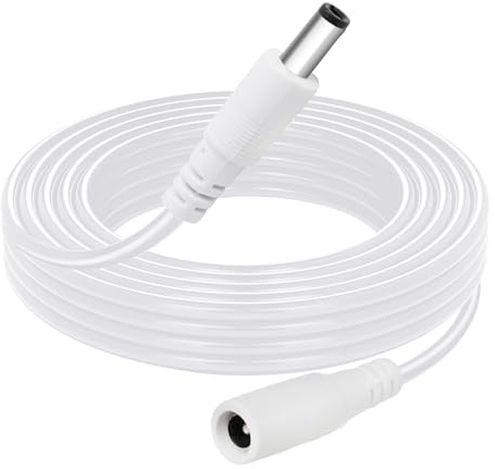 SopwMap 3 Mètres Câble de Prolongation CC, 2,1 mm x 5,5 mm, Compatible pour Adaptateurs 12V CC, pour Caméras de Sécurité CCTV, DVR, Systèmes de Surveillance Vidéo Domestique - Blanc