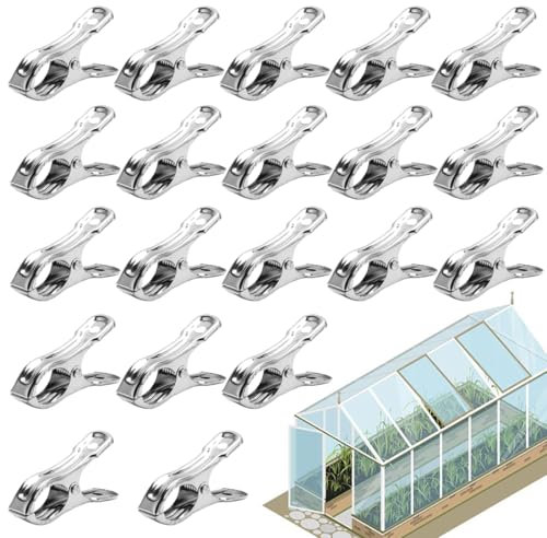 ZORVUJI 20 Pièces Clips de Fixation en Acier Inoxydable Résistants aux Tempêtes Accessoires pour Serre pour Fixation de Bâche pour Serre et Accessoires de Jardin
