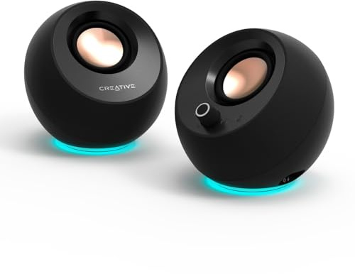 Creative Pebble Pro (Black) Minimalist 2.0 USB-C Computer Speakers with Bluetooth 5.3 and Customizable RGB Lighting, Clear Dialog and BassFlex Tech, USB Audio, Headset Port, for PC and Mac