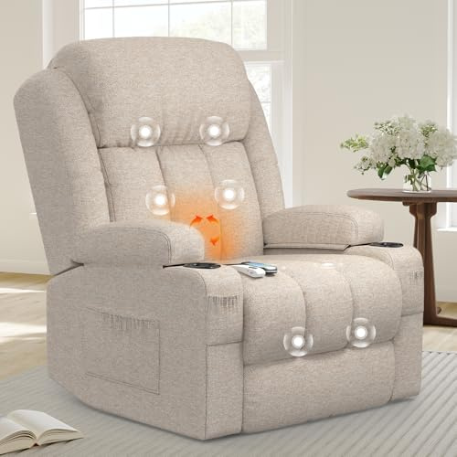 BareTay Lift Chairs Recliner Chairs For the Elderly with Massage & Heat, Extended Footrest Padded Backrest & Seat, USB+Type C Ports, 2 Cup Holders 2 Side Pockets