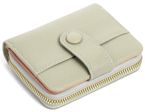 Adiwo Porte Monnaie Femmes, Femme Cuir Porte, avec Plusieurs Compartiments, Monnaie Femme Fermeture Eclaire, Protection RFID, Porte Carte Bancaire avec Fenêtre pour Carte D'identité(Blanc Cassé)