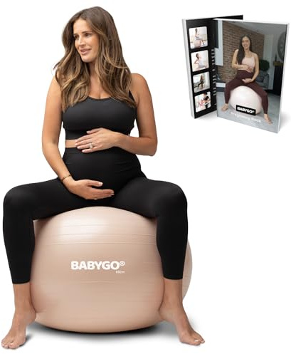 BABYGO Geburtsball – Schwangerschafts-Yoga, Arbeit & Gymnastikball & Buch Set Trimester-Ziel, Mutterschaftsphysio, Geburt & Genesungsplan inklusive Anti-Burst-umweltfreundliches (Nude, 65cm)