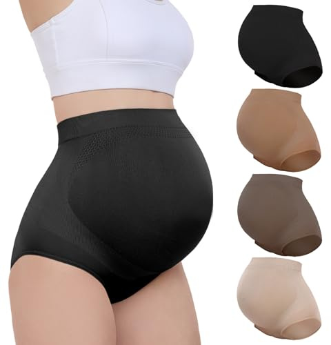Diawsome Women's Maternity Underwear High Waist Pregnancy Soft Seamless Shapewear Panties Over Bump Support 4-Pack
