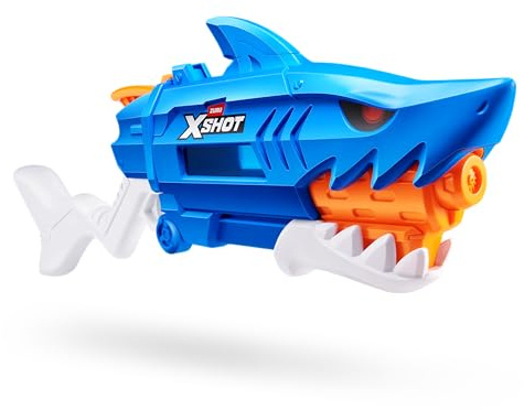 XSHOT Fast-Fill Shark Attack Water Blaster by ZURU – Rapid-Fill Water Blaster with Shark Design, 33ft Range & 750ml Tank, Outdoor Summer Toy for Kids Ages 5+, Blue