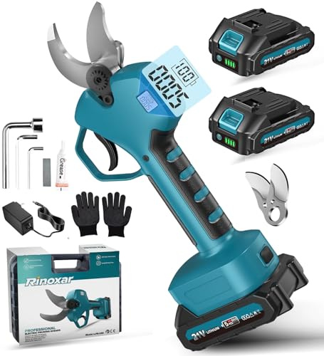 Tijeras de Podar Eléctricas 40mm, Tijeras de Podar Profesionales con 21V/2x2000mAh Baterías, Pantalla LCD, Podadora Electrica Brushless para Jardinería, Árboles Frutales, Viñedos
